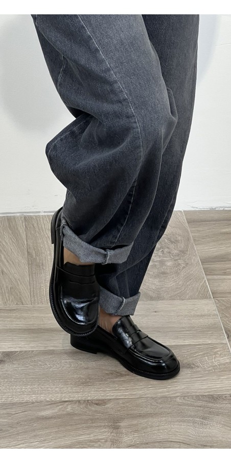Mocassino forma a piede naplack nero Le Ragazze Glam Art: